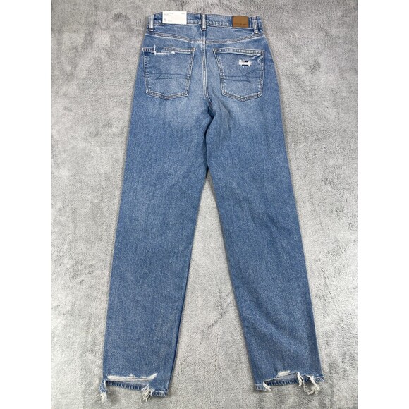 American Eagle Outfitters Baggy Jeans Womens 6 Long Strigid Ripped Blue Straight - Picture 2 of 16